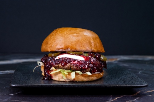 The Razz Burger is topped with raspberry sauce and cream cheese. (Courtesy Genend Digital)