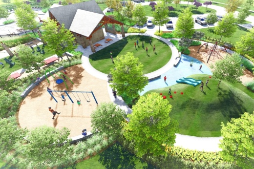 The community's recreation complex is also anticipated to open this summer, including an open lawn area, a resort-style pool, a pavilion, a park and a splash pad. (Rendering courtesy TotalPR)