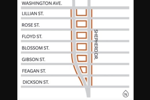 Construction crews reached 85% completion in January on a project that involves making paving and drainage improvements to segments of Shepherd and Durham drives south of Washington Avenue. (Source: Engage Houston/Community Impact)