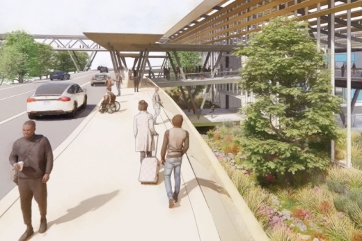 A preliminary rendering for a planned new terminal at the San Antonio International Airport. City officials said they help begin construction on the estimated $1 billion facility in early 2024 and finish it in mid-2028 as part of larger efforts to expand and enhance the north side airport. (Courtesy Corgan/City of San Antonio)