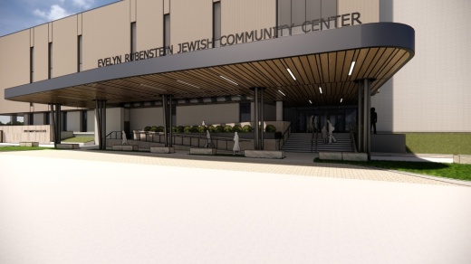 Visitors can access the ramp next to the new front entrance as well as several elevator banks throughout the building for members to access the second and third floors. (Courtesy Evelyn Rubenstein Jewish Community Center)