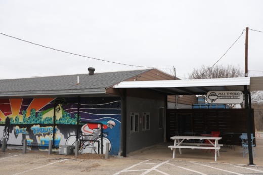 The exterior of Pull Through Coffee Bar and Dallas Bike Works