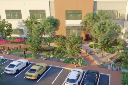 This is a rendering of the courtyard of Inwood Village II, a 74,265-square-foot office building under construction at 2806 W. Bitters Road in San Antonio. Officials with local firm KCI Technologies announced Feb. 28 a lease to be an anchor tenant at the Inwood Village II was signed. (Courtesy Worth and Associates)