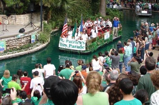Harp and Shamrock Society of Texas co-present the city’s St. Patrick’s Festival, including a March 18 parade on a green-dyed San Antonio River. (Courtesy Harp and Shamrock Society of Texas)