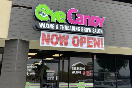 The storefront of EyeCandy Waxing and Threading Brow Salon in Lake Highlands.