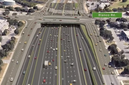 A rendering shows what Blanco Road at Loop 1604 will look like after improvements are finished at that North San Antonio freeway intersection. Bridge construction at Blanco and Loop 1604 is prompting a closure of the intersection from 9 p.m. March 24 to 5 p.m. March 25. (Rendering courtesy Texas Department of Transportation)