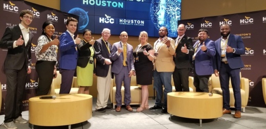 Houston Community College’s Computer Science Association student club plays an instrumental role in the organizing of the college’s annual artificial intelligence conference that gathers local and national tech and education leaders in exploring AI’s advancements and its impact on the workforce and economy. Celebrating the successful conclusion of the two-day conference in 2022 are, from left: students Zakaria Berrada, Cordelia Omonkhegbe, Igor Lucic, and Neethi Anand Gangidi; AI Program Coordinator Dr. Raymond Brown, Program Dean Samir Saber, and students Dina-Marie Stager, Denzel Wilson, Clark Horak, Mario Aguilar and Ayomide Sofunwa. (Photo courtesy of HCC Southwest Communications Department)
