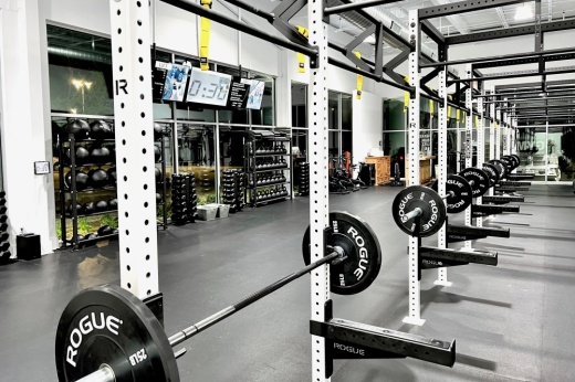 Gym space with weight racks