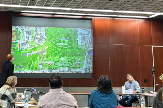 Round Rock Assistant City Manager Brooks Bennett presented potential project plans to city staff in December. (Brooke Sjoberg/Community Impact)