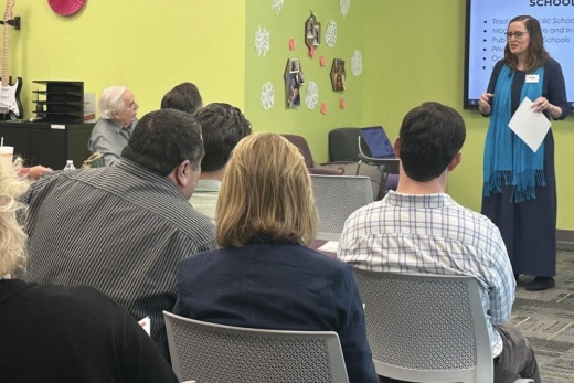 Inga Cotton, San Antonio Charter Moms founder and executive director, leads a SACM Level Up Feb. 15 discussion on hot education topics of interest to local charter school parents and parents seeking more information about local charter schools, their enrollment processes and types of learning styles. (Courtesy San Antonio Charter Moms)