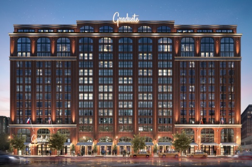 Graduate Austin will span 18 stories and include a rooftop bar, a restaurant, a pool, a ground-floor cafe, meeting and event space, and more. (Rendering courtesy Graduate Hotels)