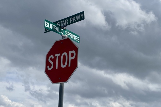 Construction to install a traffic light at the intersection of Buffalo Springs Drive and Lone Star Parkway will begin in October. (Cassandra Jenkins/Community Impact)