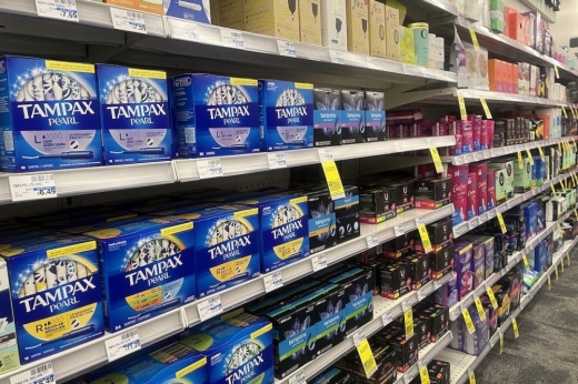 tampon products on shelves in store