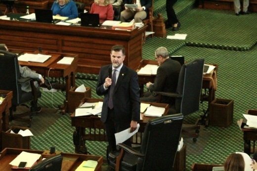 Sen. Brandon Creighton, R-Conroe, discusses Senate Bill 8 on April 6 at the Texas Capitol. To help pay for private schools, parents who pull their kids out of public education would receive $8,000 per student each year, according to the bill. (Hannah Norton/Community Impact)
Sen. Brandon Creighton, R-Conroe, discusses Senate Bill 8 on April 6 at the Texas Capitol. To help pay for private schools, parents who pull their kids out of public education would receive $8,000 per student each year, according to the bill. (Hannah Norton/Community Impact)