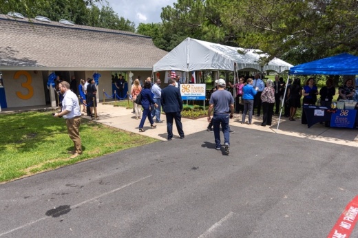 This is the front entrance to the building during the ribbon-cutting ceremony.