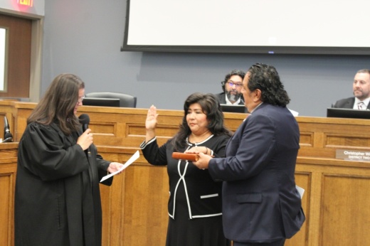 Mary Ann Labowski (center) is sworn in on May 22 as the next council member for District 5.