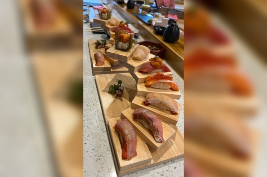 Stairstep-style sushi platter
