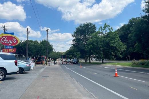 A stretch of Barton Springs Road looking toward Lamar.
