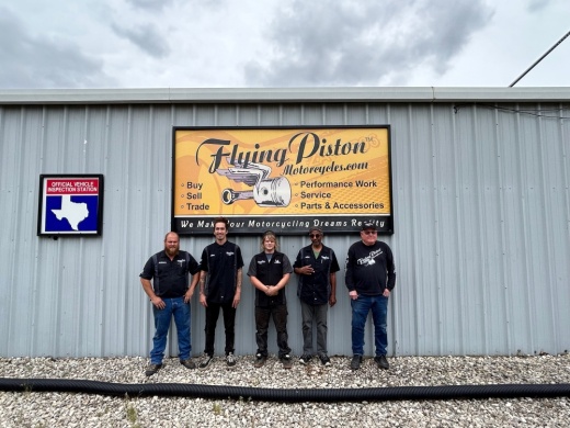 From left: mechanics Anthony Hansford, Jake Trinidad, Zachary Cooper and John Kennedy, and owner Jim Kline run operations at Flying Piston.