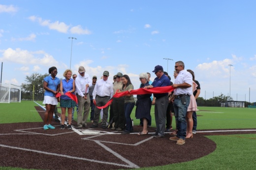 Lakeway and Travis County officials held a ribbon-cutting June 8 for the new Bee Creek Sports Complex. (Zara Flores/Community Impact)