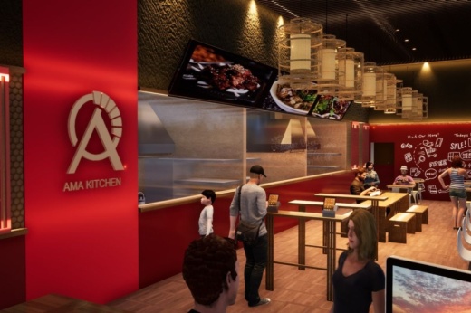 This image shows a rendering of AMA Kitchen, a dining hall in Katy Asian Town