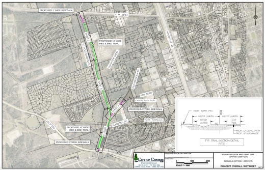 map overview of alligator creek hike and bike trail in conroe