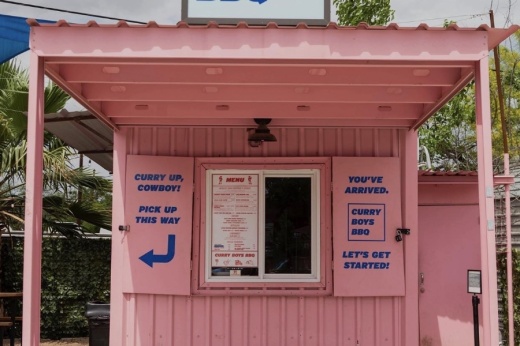 exterior of pink building