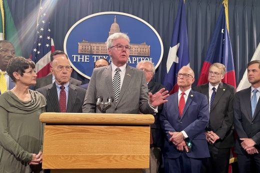 Lt. Gov. Dan Patrick explains the Texas Senate's latest plan to cut property taxes, Senate Bill 26, during a June 20 news conference at the Texas Capitol.