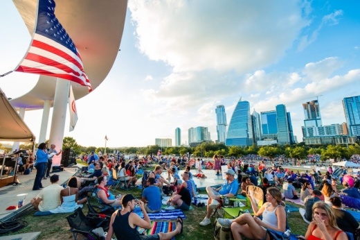 a flag flies at the long center