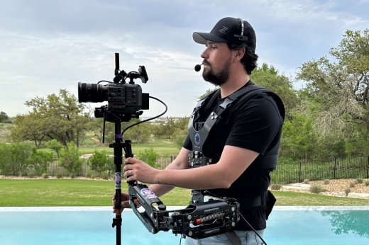 John Truman, owner of Nebular Films, shoots film at an on-site location in The Woodlands.