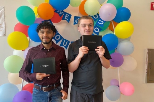 From left: Alex Carballo and Andrew Jones graduated from Project Search in partnership with Lake Travis ISD and Baylor Scott & White Health on May 16. (Courtesy Baylor Scott & White)