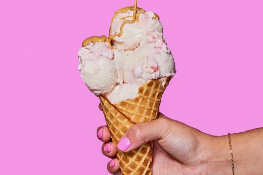 This is a photo of Lick Ice Cream's spicy coconut peanut and strawberry swirl flavors.