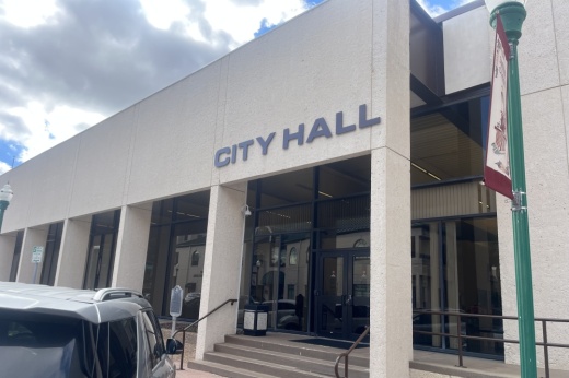 image shows the exterior of city hall located in Downtown Conroe