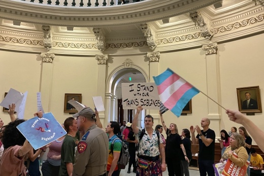 Texans gather at the Texas Capitol on May 2 to protest Senate Bill 14, which would ban gender-affirming health care for transgender youth.