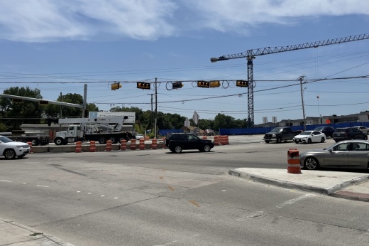 Cars driving in the intersection of Gaston Avenue and Hwy. 78