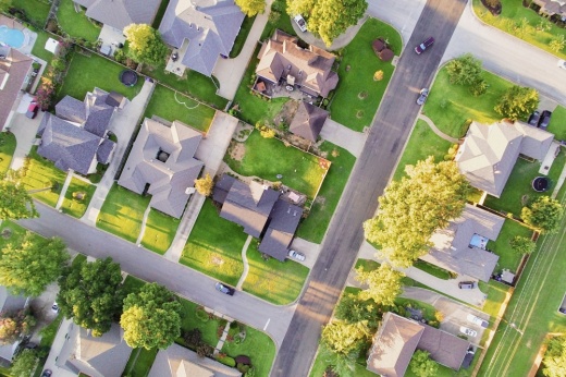 An aerial view of homes in a Texas neighborhood.