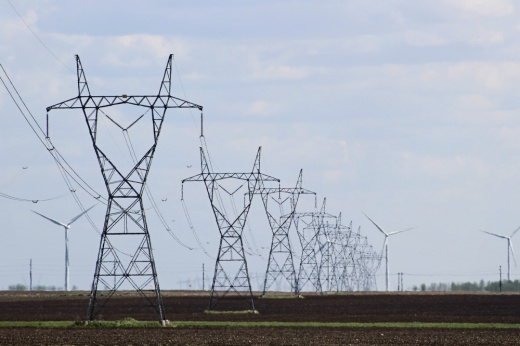 a row of transmission power lines