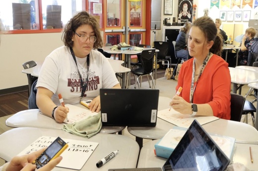 student studies math with aid from computer