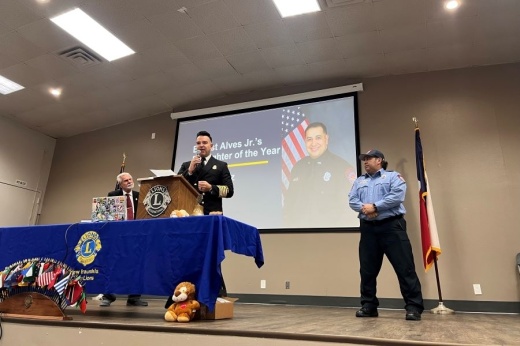 New Braunfels Fire Chief Ruy Lozano speaks about honored New Braunfels firefighter Randy Diaz.