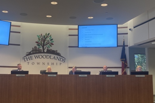 A dais with The Woodlands boards members seated