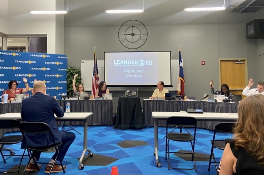 Leander ISD board of trustees voted to lower the district's tax rate for the 2023-24 fiscal year at an Aug. 24 meeting (Chloe Young/Community Impact).