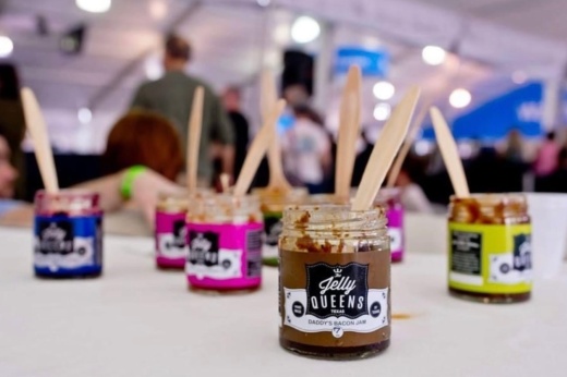 Table with open jelly and jam jars