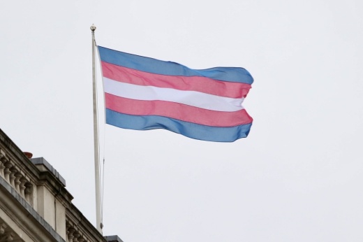 A blue, pink and white transgender flag.
