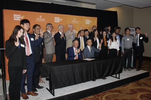 The University of Texas and Samsung officials marked a new educational partnership Sept. 1 during UT's Semiconductor Day. (Ben Thompson/Community Impact)