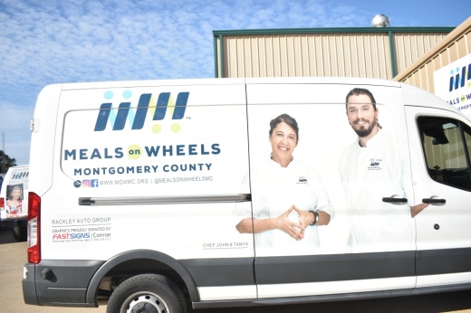A Meals On Wheels Montgomery County-labeled van