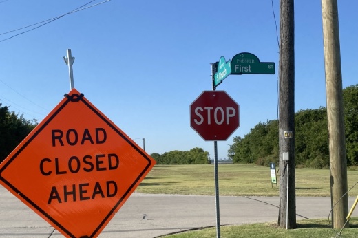 road closed sign first street