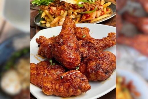 Korean fried chicken and kimchi fries from Dak & Bop