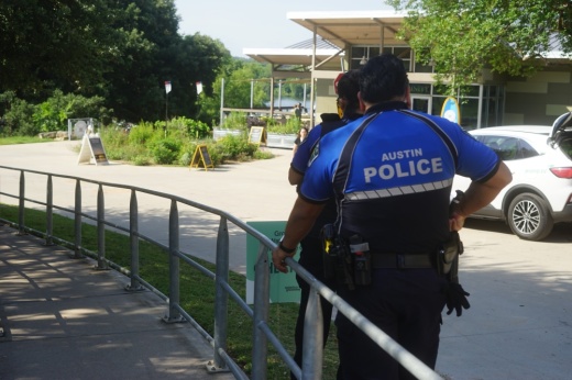 Austin police officers walking down street