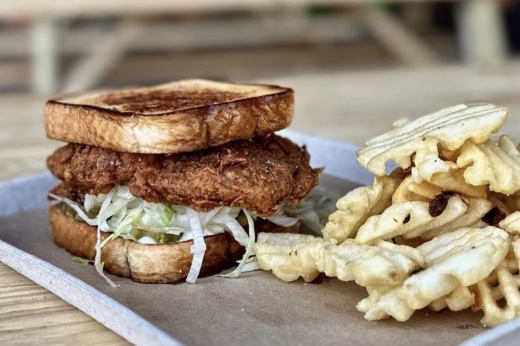 chicken sandwich with fries