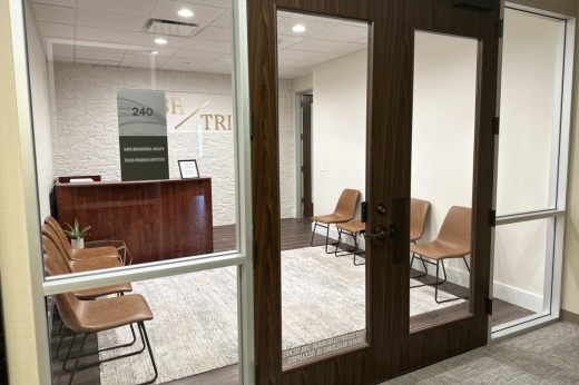 New office location with glass doors